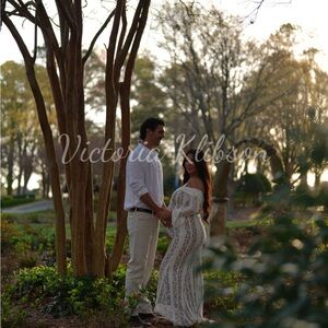 Lace Off-Shoulder Maternity Gown in Ivory